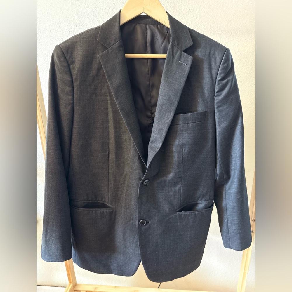 Classic Women's Charcoal Gray Blazer Two-Button Structured Suit Jacket M L - Picture 2 of 11
